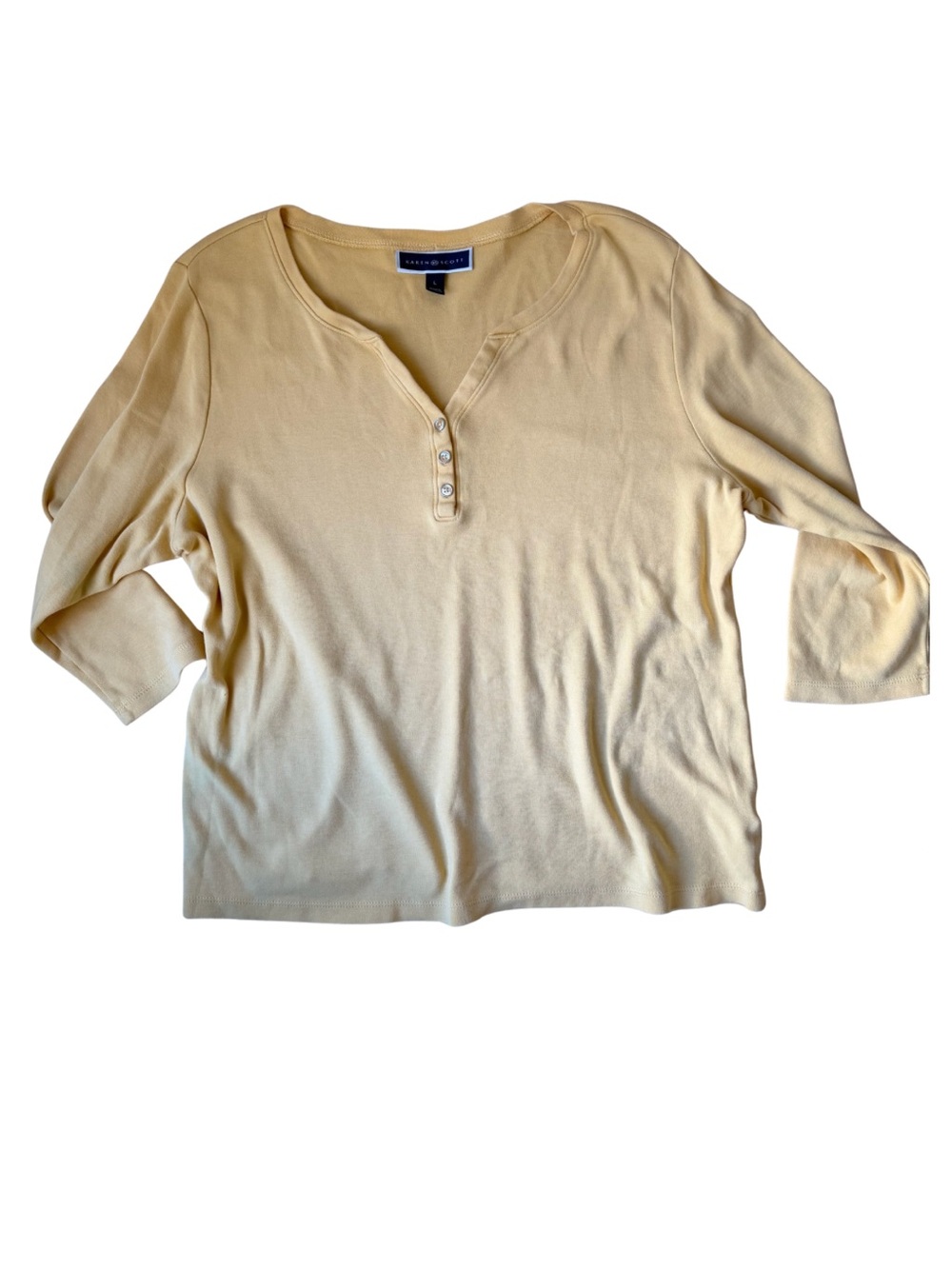 Buttery Yellow Relaxed Casual Henley Long Sleeve Top - Large